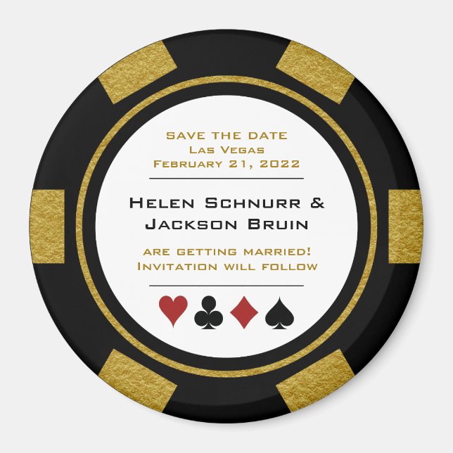 Imán Boda de Chip Black Gold de Vegas Guardar la fecha (Frente)