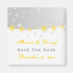 Imán Boda de copos de nieve gris amarillo plateado Save