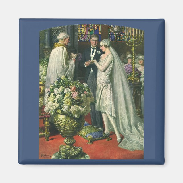 Imán Boda de cosecha, novia y novio con Menorah (Frente)