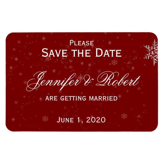 Imán Boda de Cranberry con copos de nieve blanca salva  (Horizontal)