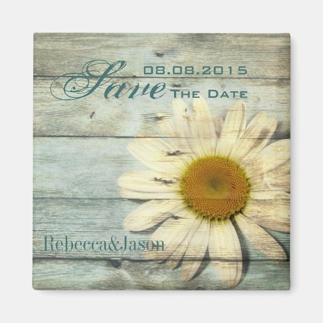 Imán boda de daisy country de barnwood azul salva la fe (Frente)