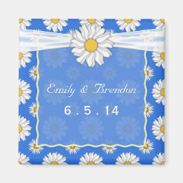 Imán Boda de Daisy Floral Azul y Blanco Lindo