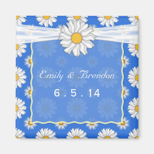 Imán Boda de Daisy Floral Azul y Blanco Lindo