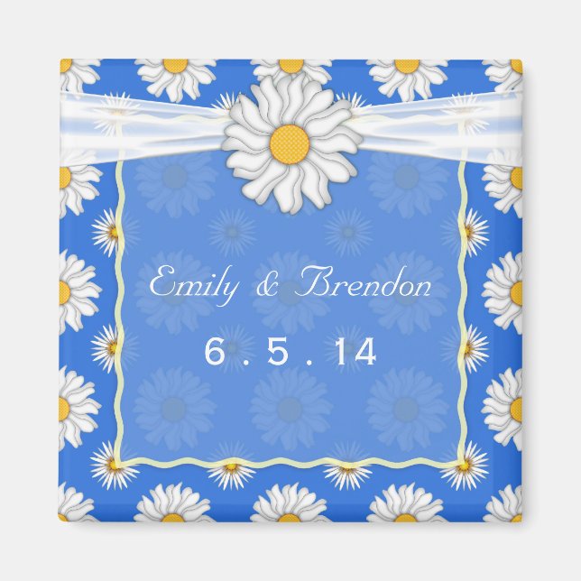 Imán Boda de Daisy Floral Azul y Blanco Lindo (Frente)