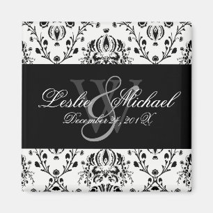 Imán Boda de Damasco con Monograma Negro + Blanco, iman