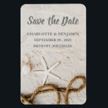 Imán Boda de destino tropical de playa Guardar la fecha<br><div class="desc">Beach Tropical Destination Wedding Save the Date Magnet es un diseño único y perfecto para tus huéspedes con temática boda como playa, Destino, Verano, Hawái o tropical. Incluye playa, olas de mar, arena, Starfish y plantilla para texto y fotografía. Haga clic en el botón de personalización para personalizar con su...</div>