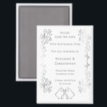 Imán Boda De Diseño De Peleas Plateadas Guardar La Fech<br><div class="desc">La boda salva el diseño de las campanas de imán de fecha. Personalizar esta boda de color plateado ahorra el imán de fecha con los detalles de su boda. Si necesita ayuda para personalizar, póngase en contacto con nosotros a través del enlace de esta página. Diseño de campanas de color...</div>