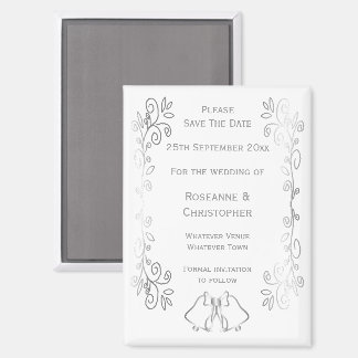 Imán Boda De Diseño De Peleas Plateadas Guardar La Fech