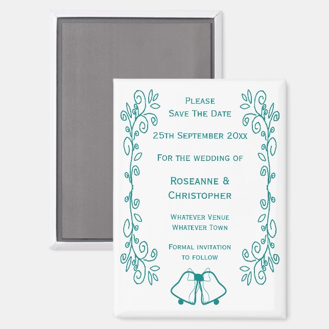 Imán Boda de diseño de trabajo de Bells verde azuladas  (Anverso/Reverso)