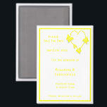Imán Boda de diseño del corazón de mariposas de color a<br><div class="desc">La boda ahorra la fecha imán diseño de corazón mariposa. Personalizar esta boda de color amarillo salve el imán de fecha con los detalles de su boda. Si necesita ayuda para personalizar, póngase en contacto con nosotros a través del enlace de esta página. Mariposa de color amarillo y diseño cardiaco...</div>