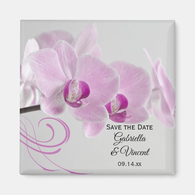 Imán Boda de Elegancia Orquídea Rosa Salva la Fecha (Frente)