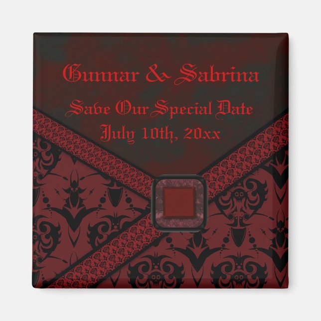 Imán Boda de encaje de Gótico rojo y negro (Frente)