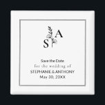 Imán Boda de flores silvestres minimalista BW Monograma<br><div class="desc">Añada un toque de elegancia a su boda con esta flor silvestre monogramada,  salvo el imán de fecha,  diseñado para complementar los estilos minimalistas e inspirados en la naturaleza. Ideal para añadir un detalle único a su boda,  este imán aporta sofisticación atemporal a cualquier ocasión.</div>