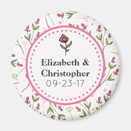 Imán Boda de flores silvestres rosas y verdes