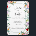 Imán Boda de flores silvestres salva la fecha<br><div class="desc">Haga una impresión duradera con la colección de Bodas Abigail Wildflower Save the Date Magnet, una forma práctica y hermosa de anunciar su día de boda. Con vibrantes ilustraciones de flores silvestres de la Colección Abigail Boda, este imán es una delicia que los huéspedes pueden mostrar en su nevera como...</div>