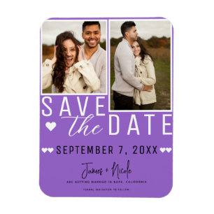 Imán Boda de Foto 2 Save the Date Morado Moderno