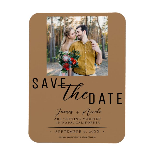 Imán Boda de Foto de Brown Save the Date (Vertical)