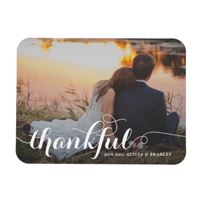 Imán Boda de fotografía agradecida con guión de caligra (Horizontal)