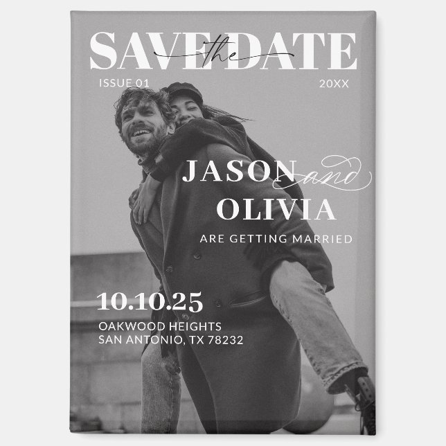 Imán Boda de fotos de portada de revista en blanco y ne (Anverso)