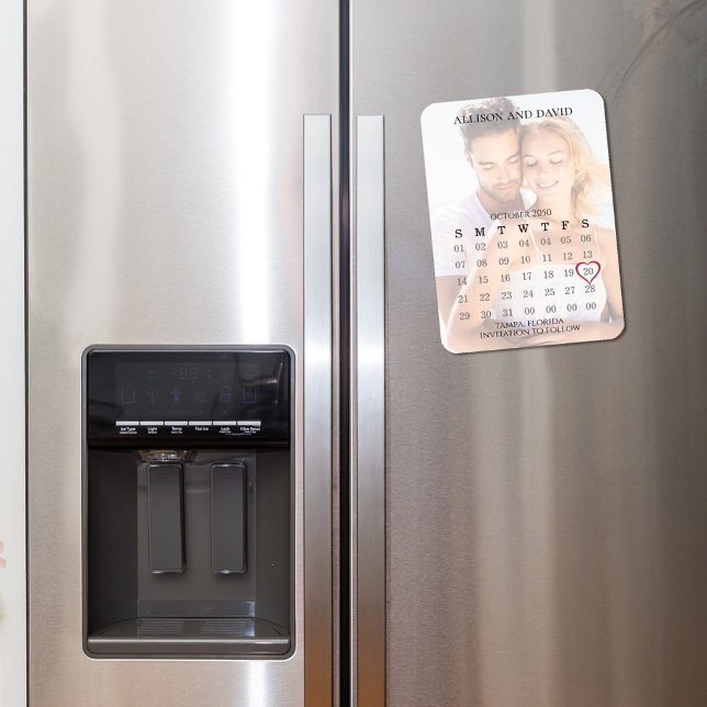 Imán Boda de fotos Guardar la plantilla de calendario d (Wedding save-the-date photo magnet with calendar template. )