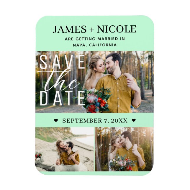 Imán Boda de Fotos para Guardar la Fecha Verde Menta Mo (Vertical)