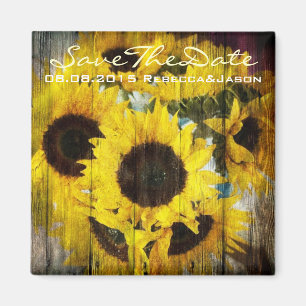 Imán boda de girasol amarillo de madera de grano del pa
