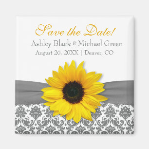 Imán Boda de girasol amarillo gris Damasco salva la fec