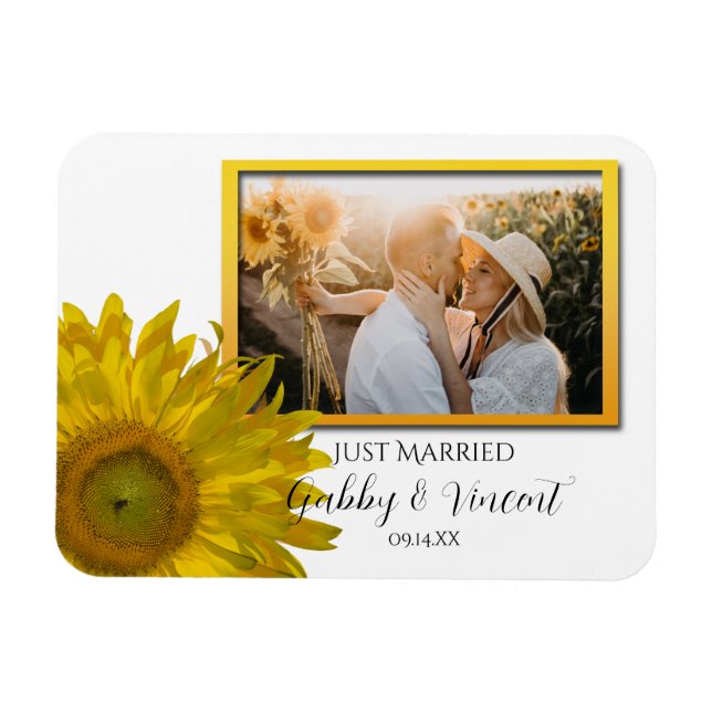 Imán Boda de girasol amarillo recién casado foto (Horizontal)