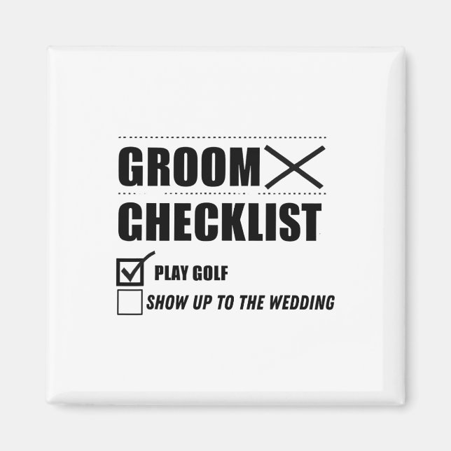 Imán Boda de golf de Groom Checklist - Gracioso soltero (Frente)