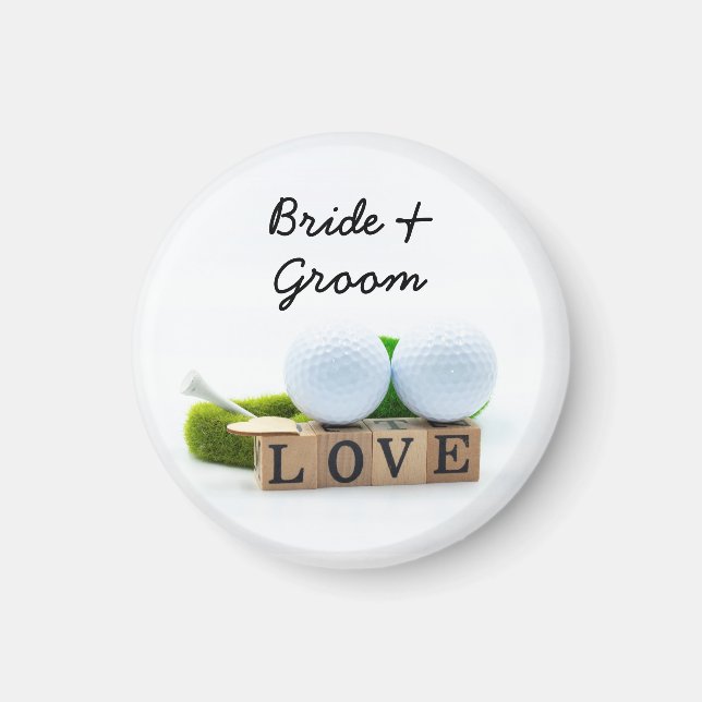 Imán Boda de golf novia novio golf tee con amor (Frente)