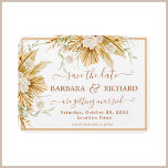 Imán BODA de Grass de MAGNET Pampas Invitación a guarda<br><div class="desc">El único y romántico pasto boho pampas y las polvorientas flores rosadas/melocotón sobre un fondo blanco resaltan este imán floral Salven la fecha. Leer a la sombra de una terracota con elementos de caligrafía de escritura y glifos. Una encantadora elección de diseño para marcar el tono de la celebración de...</div>