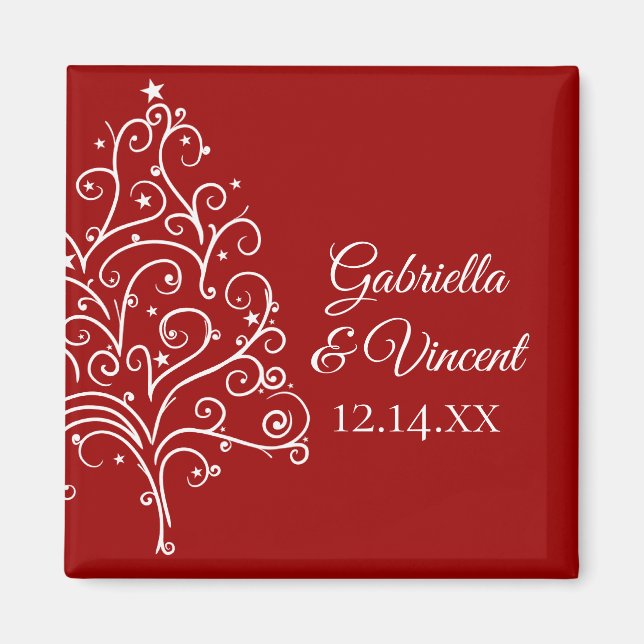 Imán Boda de Invierno del Árbol de Navidad Rojo Guardar (Frente)