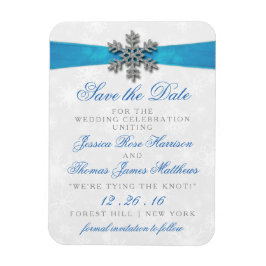 Imán Boda de Invierno Diamante Snowflake & Blue Ribbon