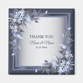 Imán Boda de la Marina Floral Azul Plata Gris Moderno