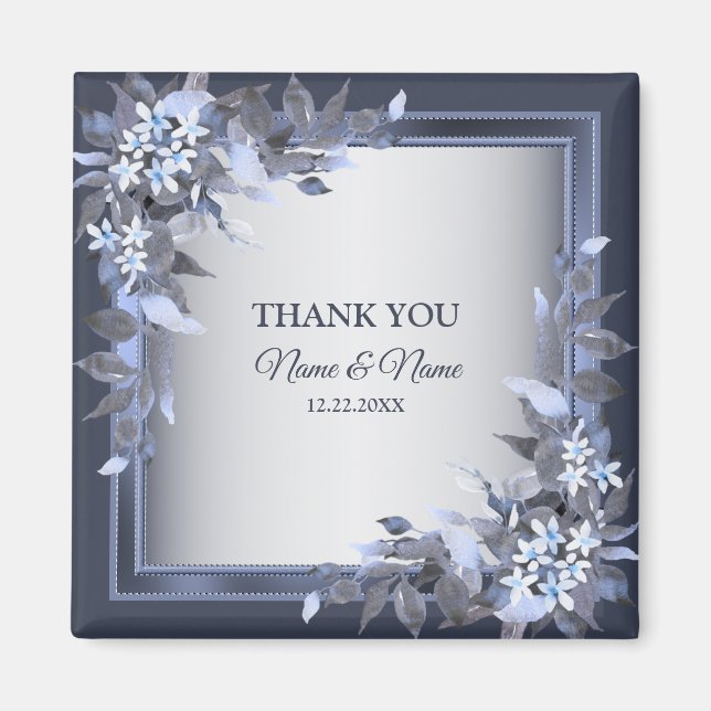 Imán Boda de la Marina Floral Azul Plata Gris Moderno (Frente)
