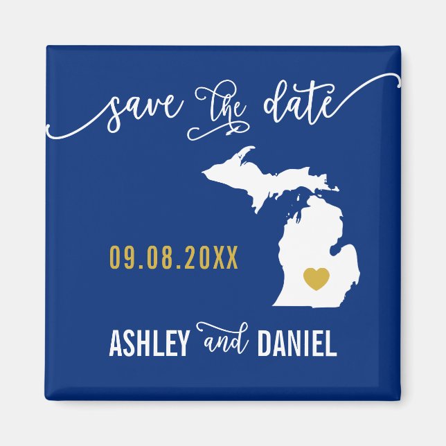 Imán Boda de la Marina Michigan salva mapa de fechas (Frente)