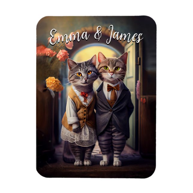 Imán Boda de la pareja de gatos - Personalizable (Vertical)