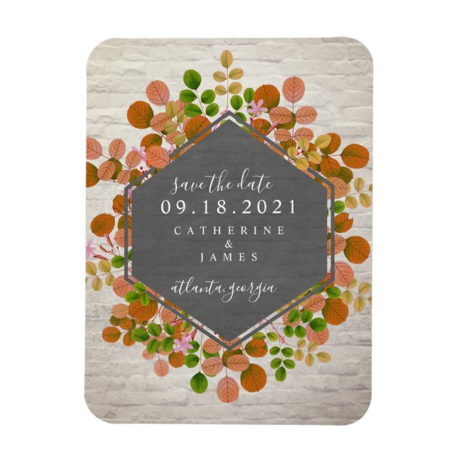 Imán Boda De Ladrillo Botánico De Otoño Salva La Fecha (Vertical)