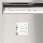 Imán Boda de lavanda simple Guardar nuestra fecha<br><div class="desc">Boda simple Guardar nuestra fecha. Fondo blanco. Texto verde. La vegetación. Lavanda acuarela. Imán.</div>