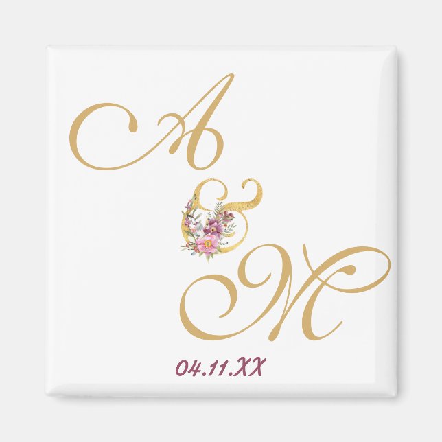 Imán Boda de letras Gold MONOGRAM PERSONALIZADO (Frente)