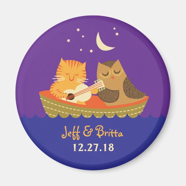 Imán Boda de libros de historias de búho y pussiatos (p (Frente)