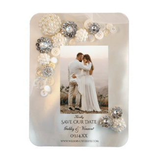 Imán Boda de los Botones de Diamante de la Perla Blanca