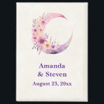 Imán Boda de luna de luna rosa salva la fecha<br><div class="desc">La boda ahorra el imán de dátiles con un ilustracion encantador que presenta una luna suave rosa y morada de media luna. flores silvestres rosadas y amarillas adornan este cuerpo celestial.</div>