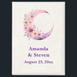 Imán Boda de luna de luna rosa salva la fecha<br><div class="desc">La boda ahorra el imán de dátiles con un ilustracion encantador que presenta una luna suave rosa y morada de media luna. flores silvestres rosadas y amarillas adornan este cuerpo celestial.</div>