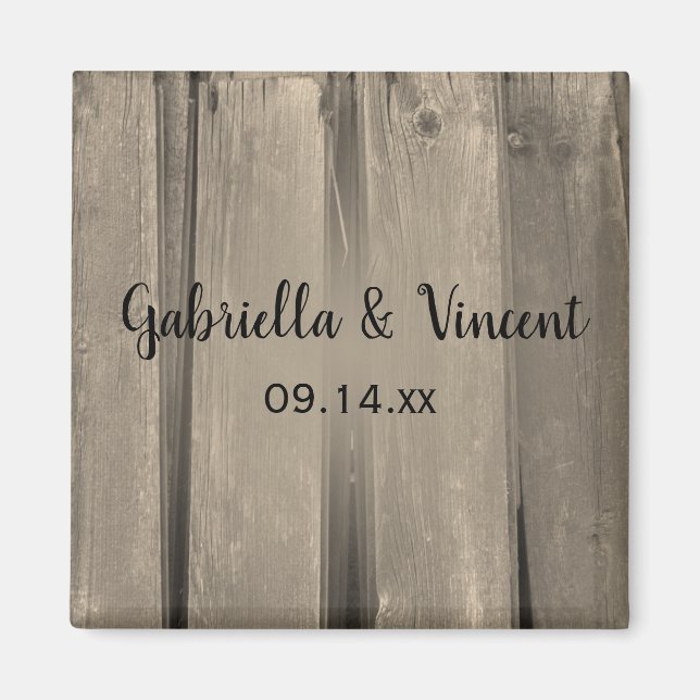 Imán Boda de madera de granero rústica salva la fecha (Frente)