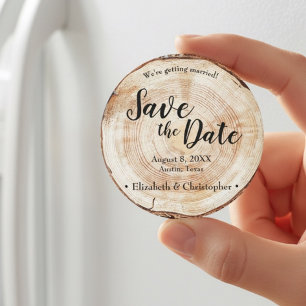 Imán Boda de madera rústica Guarde la fecha Personaliza