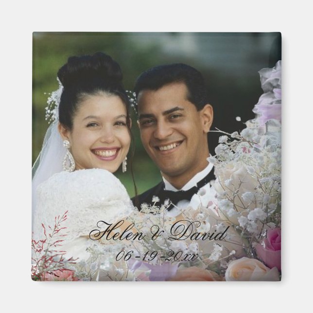 Imán Boda de marco fotográfico floral (Frente)