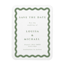 Imán Boda de marco ondulada verde y blanca Guardar la f