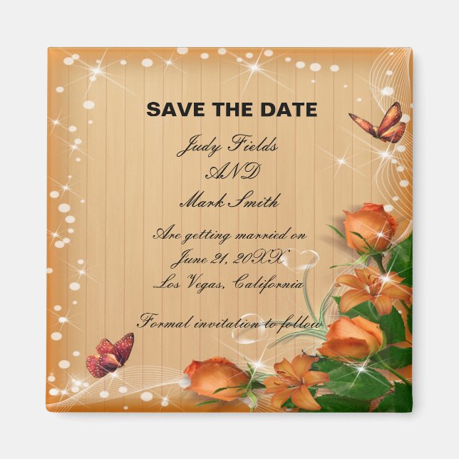 Imán Boda De Mariposa Floral De Madera Rústica Salva La (Frente)