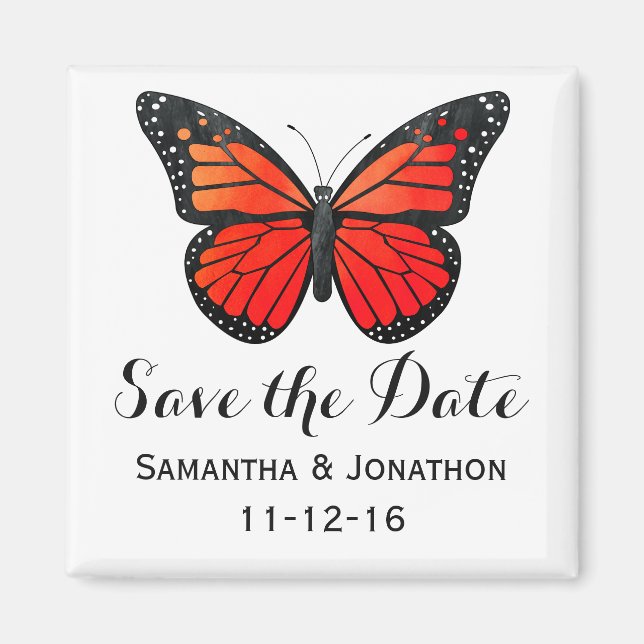 Imán Boda de mariposa monarca roja salva la fecha (Frente)